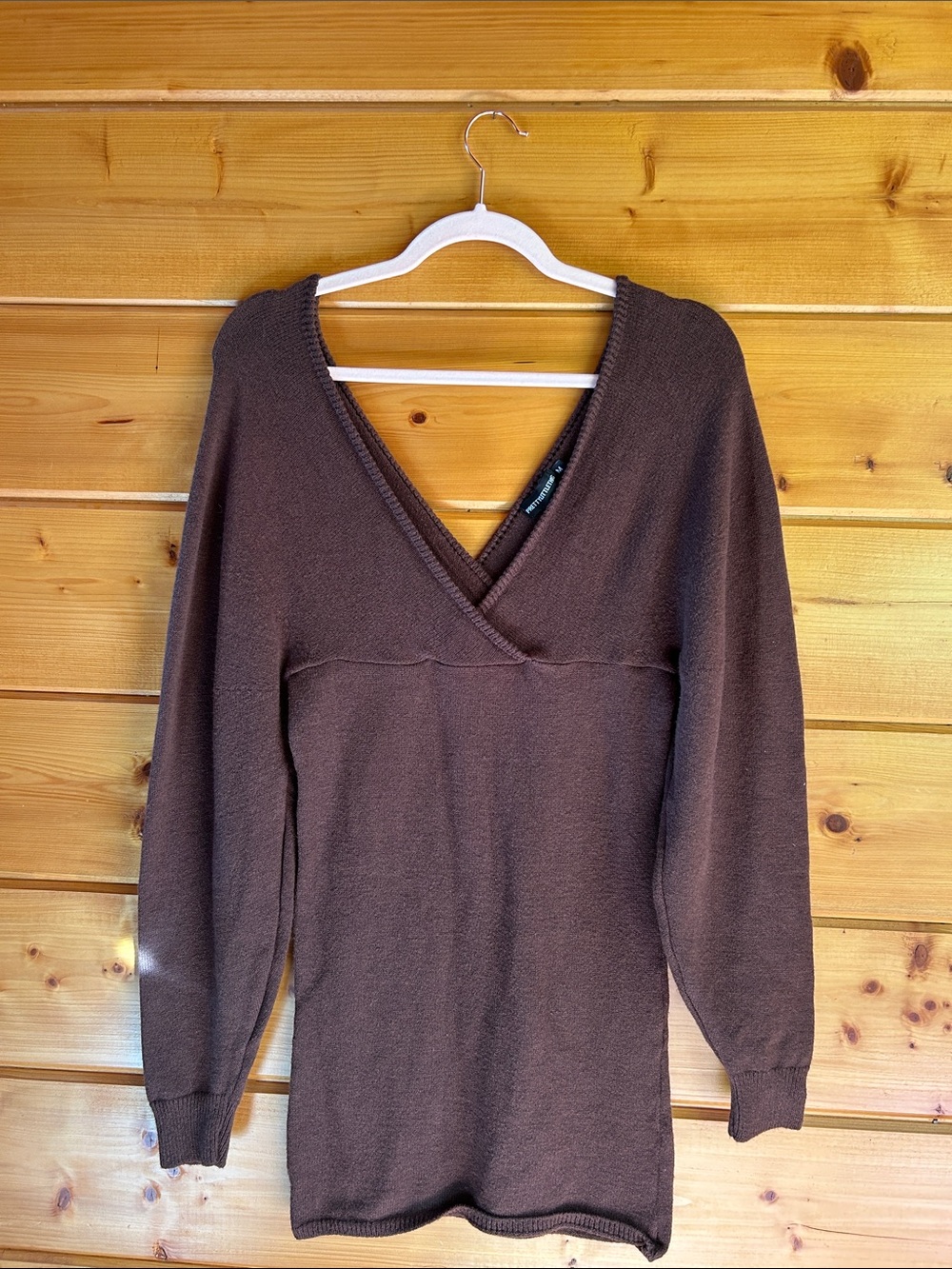 PrettyLittleThing Brown V-Neck Wrap Sweater